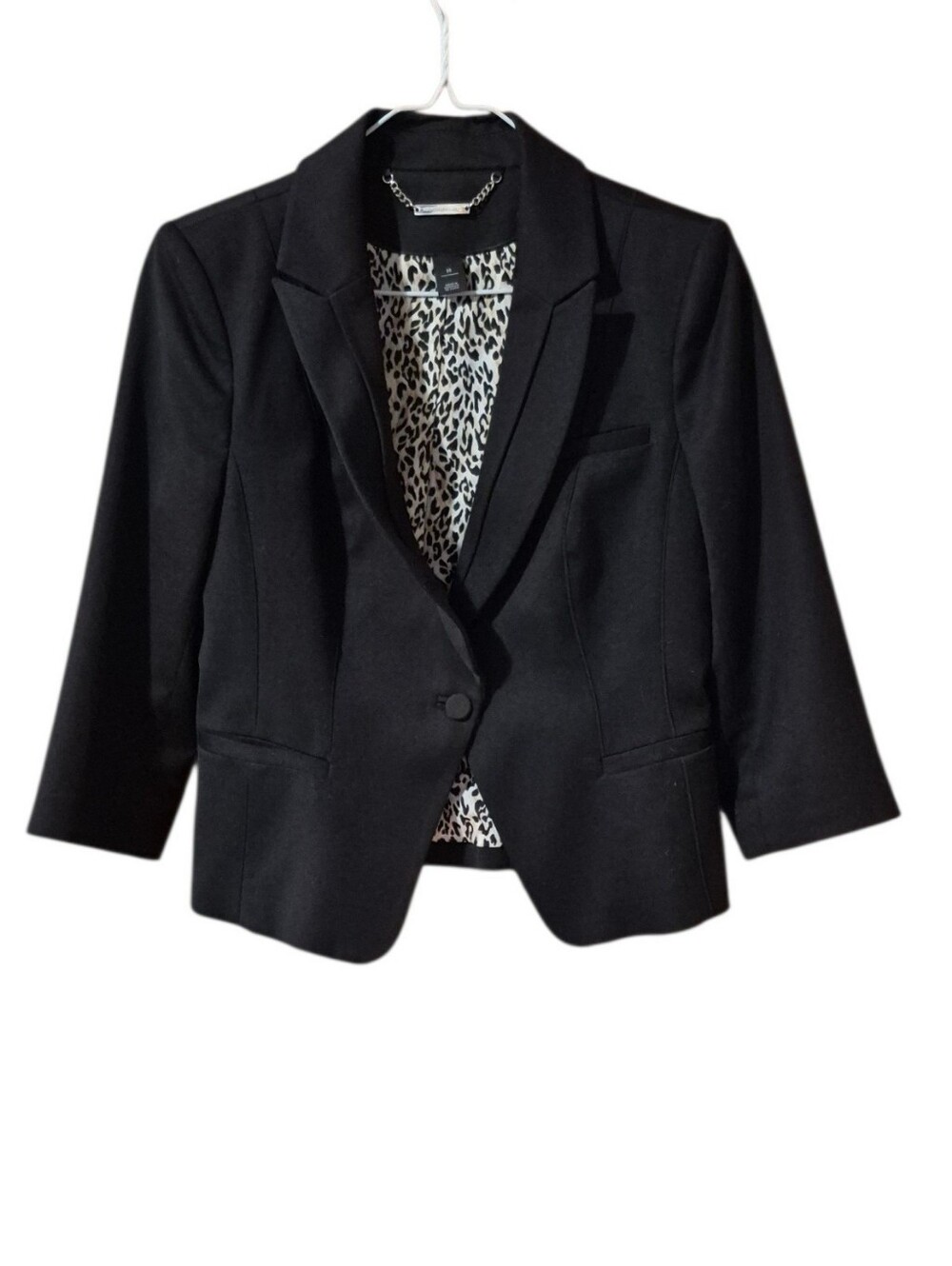 White House Black Market Black Tailored Blazer with Leopard Lining Size Med EUC